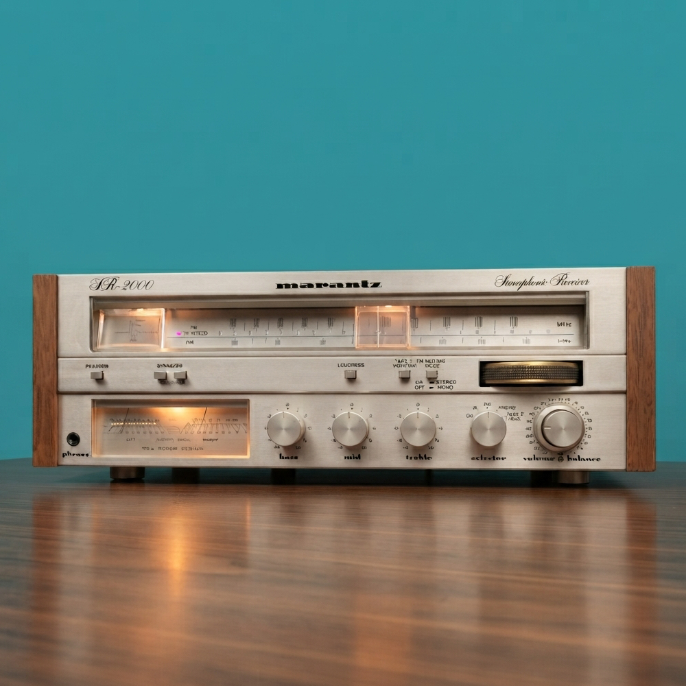 Foto placeholder: toca-discos e amplificadores vintage