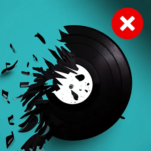 Disco de vinil desgastado com sinais de danos
