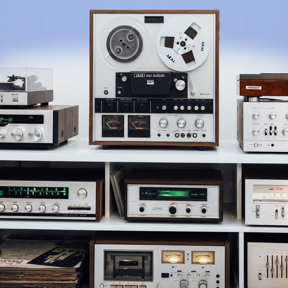 Foto placeholder: lotes de equipamentos de som vintage