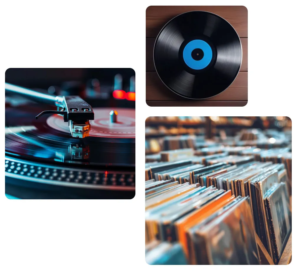 Mulher segurando um disco de vinil da Catavento Discos